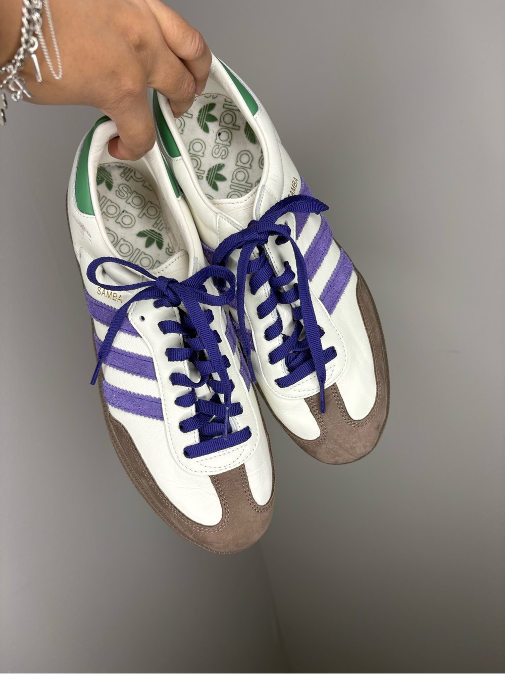 adidas Samba Sneakers in White, Purple & Brown
